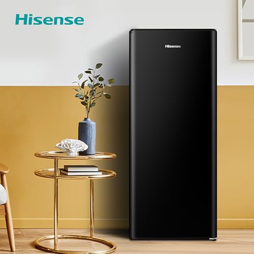 Hisense RR220D4BBE 52cm Freestanding Retro Fridge - 165-litre capacity with 4 star Ice box - Auto Defrost - Wine Rack - Black- E Rated, H128 x W51.9 x D51.3