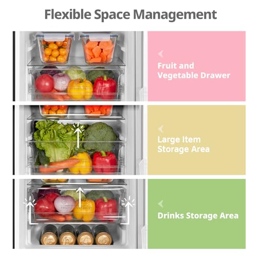 COMFEE' RCB169BL2UK(E) 174 Litre Freestanding Fridge Freezer, Low Frost, Adjustable thermostat, Energy Saving LED lights, Reversible Door Hinge, Low Noise- Black