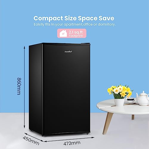 COMFEE' RCD93BL2(E) Under Counter Fridge, 93L Small Fridge with Cooler Box, Interior Light, Removable Glass Shelf, Reversible Door Hinge, Adjustable Legs, Standard Refrigerator Black