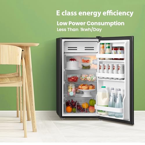COMFEE' RCD93BL2(E) Under Counter Fridge, 93L Small Fridge with Cooler Box, Interior Light, Removable Glass Shelf, Reversible Door Hinge, Adjustable Legs, Standard Refrigerator Black