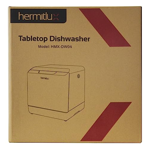 Hermitlux Table Top Dishwasher, Mini Countertop Dishwasher with 4 Place Settings, 5L Built-in Water Tank, 6 Programmes, Touch Control, Baby Care and Fruit Wash, White