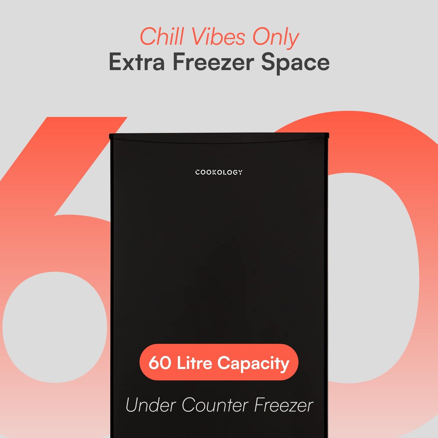 Cookology UCFZ60 Freestanding Under Counter Freezer in Black - 60 Litre Capacity - 48cm Width - Practical Reversible Door - 3 Large Compartments - 4 Star Rating