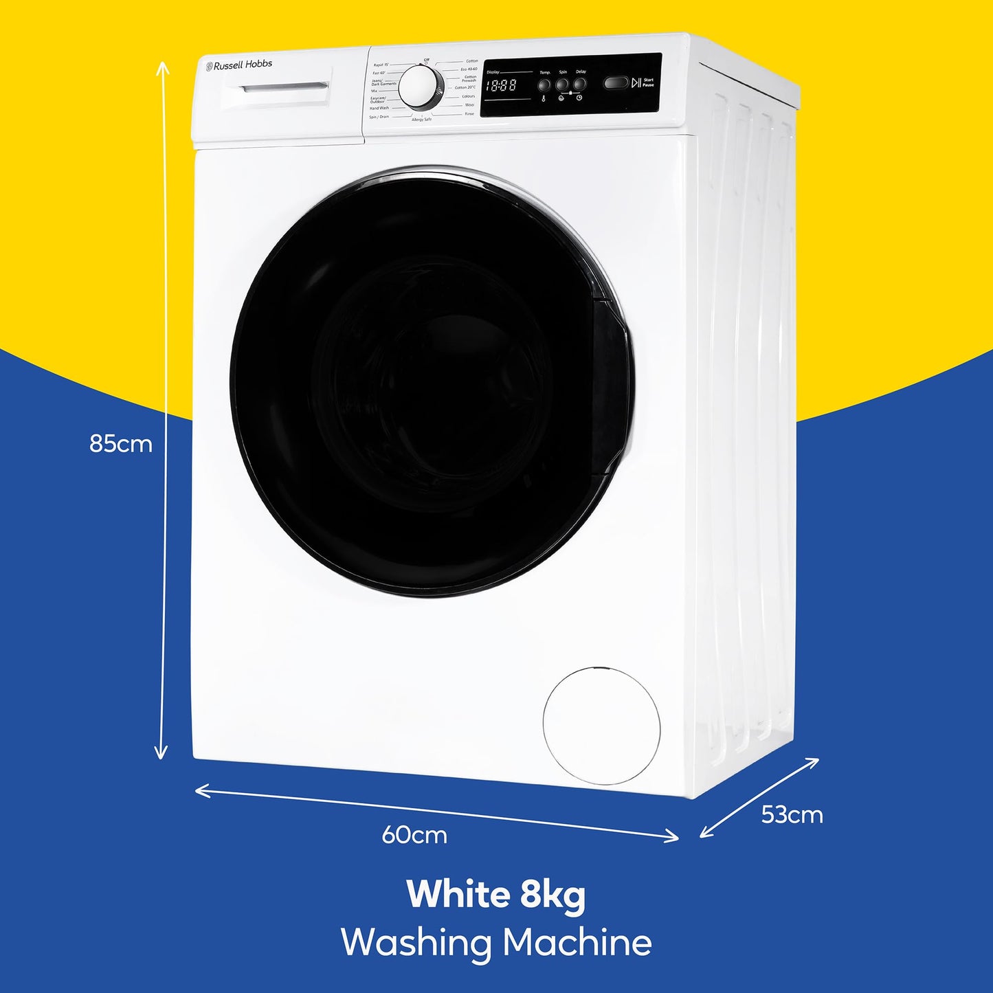 Russell Hobbs Freestanding Washing Machine, 8kg Capacity, 1400 rpm, 15 Programmes, Eco Technology, Rapid Wash Cycles, White, RH814W111W