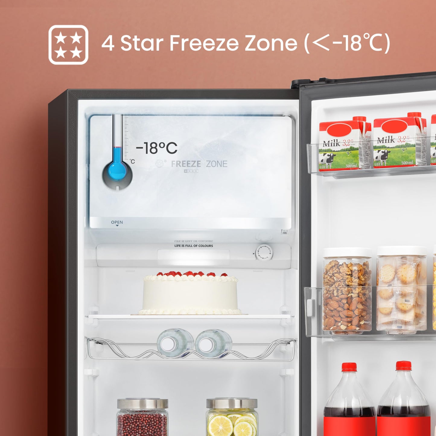 Hisense RR220D4BBE 52cm Freestanding Retro Fridge - 165-litre capacity with 4 star Ice box - Auto Defrost - Wine Rack - Black- E Rated, H128 x W51.9 x D51.3