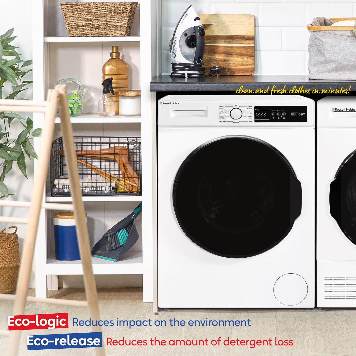 Russell Hobbs Freestanding Washing Machine, 8kg Capacity, 1400 rpm, 15 Programmes, Eco Technology, Rapid Wash Cycles, White, RH814W111W