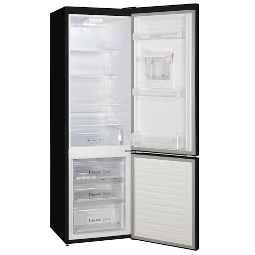 Russell Hobbs Fridge Freezer Freestanding Frost Free with Water Dispener Reversible Door, Adjustable Thermostat & Feet, 70/30 279L, 180cm High, LED Light, 2 Year Guarantee Black RH180FFFF551E1BWD
