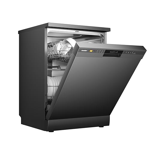 COMFEE' Freestanding Dishwasher CDWPF1201PB-UK 60cm Width, Full Size Dishwasher with 12 place settings, Quick Wash, Hygiene Wash, Delay Start, Half Load - Black