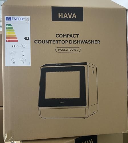 HAVA Table Top Dishwasher, Mini Countertop Dishwasher with 6 Programmes and Built-in 5 Litre Water Tank, No Connection Required, Baby Supplies, and Air Drying Function for Homes and Motorhomes