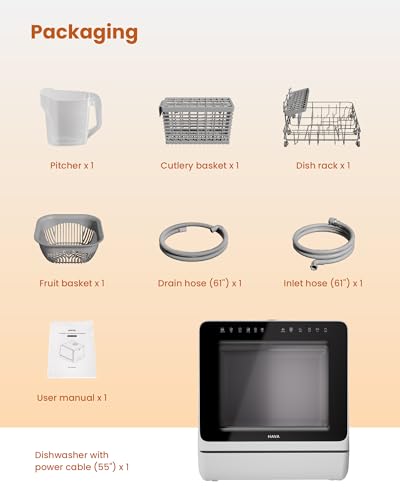 HAVA 2025 NEW Upgraded Table Top Dishwasher with Water Softener and Enhanced Energy Efficiency, Portable Dishwasher with 8 Wash Programs, Child Lock & Delayed Start Function, No Installation Needed
