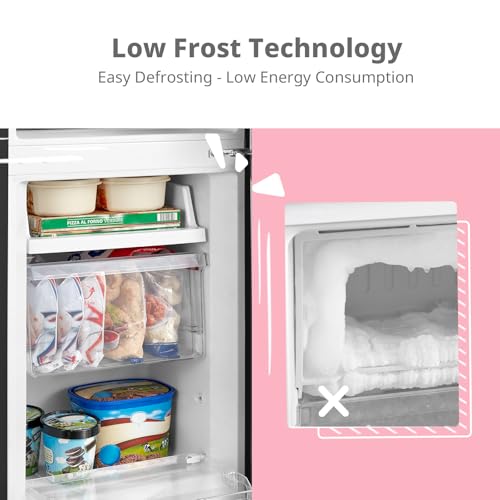 COMFEE' RCB169BL2UK(E) 174 Litre Freestanding Fridge Freezer, Low Frost, Adjustable thermostat, Energy Saving LED lights, Reversible Door Hinge, Low Noise- Black