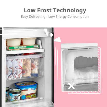 COMFEE' RCB169BL2UK(E) 174 Litre Freestanding Fridge Freezer, Low Frost, Adjustable thermostat, Energy Saving LED lights, Reversible Door Hinge, Low Noise- Black