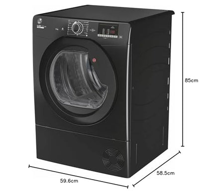 Hoover HLEC9DGB H-Dry 300 9kg Condenser Tumble Dryer, Black, Sensor dry, NFC