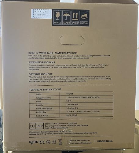 HAVA Table Top Dishwasher, Mini Countertop Dishwasher with 6 Programmes and Built-in 5 Litre Water Tank, No Connection Required, Baby Supplies, and Air Drying Function for Homes and Motorhomes