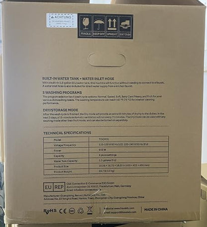 HAVA Table Top Dishwasher, Mini Countertop Dishwasher with 6 Programmes and Built-in 5 Litre Water Tank, No Connection Required, Baby Supplies, and Air Drying Function for Homes and Motorhomes