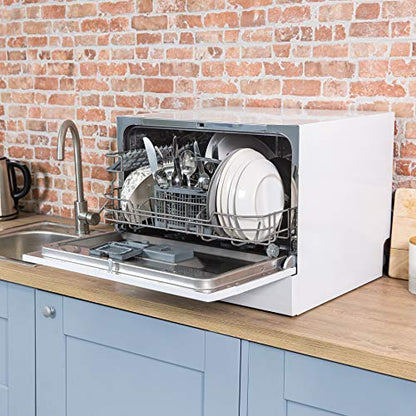 Russell Hobbs RHTTDW6W Freestanding Compact Dishwasher, Eco mode, 6 place_settings, White, Noise level : decibels 52