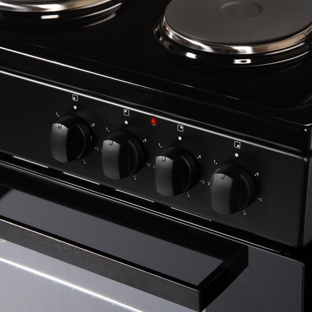 Cookology CFSP600BK/1 Freestanding Electric Single Cooker in Black - Solid Plate Top - 68 Litre Capacity - 60cm Wide - 4 Cooking Zone Hob - Analogue Dials