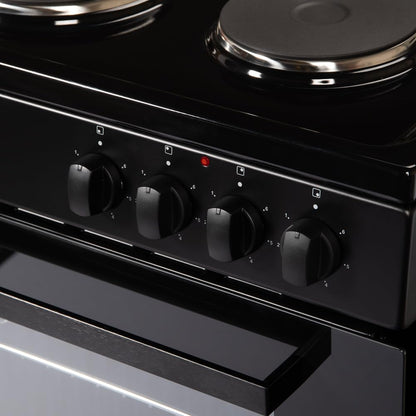 Cookology CFSP600BK/1 Freestanding Electric Single Cooker in Black - Solid Plate Top - 68 Litre Capacity - 60cm Wide - 4 Cooking Zone Hob - Analogue Dials