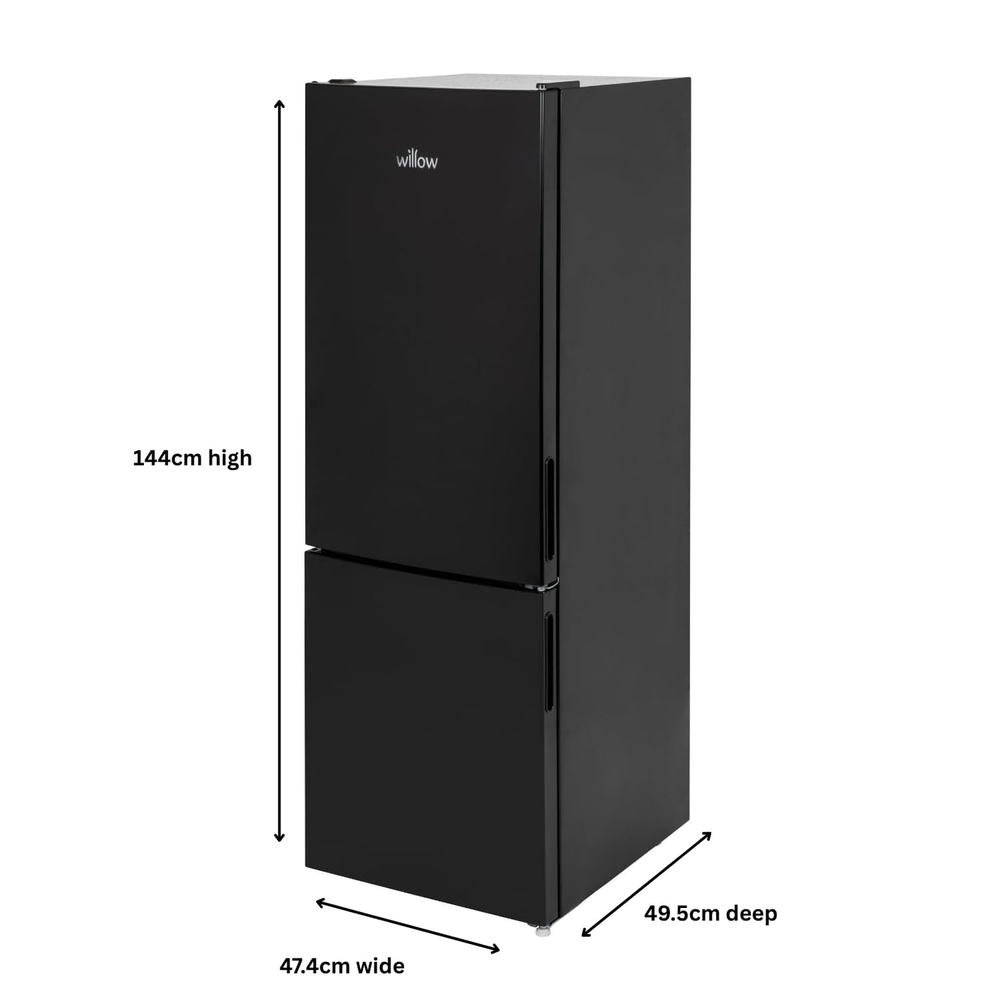 Willow WFF157B 157L Freestanding 70/30 Fridge Freezer with Adjustable Thermostat, Mark-Proof Finish, Low Frost, 2 Year Warranty - Black