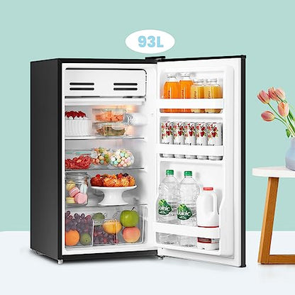 COMFEE' RCD93BL2(E) Under Counter Fridge, 93L Small Fridge with Cooler Box, Interior Light, Removable Glass Shelf, Reversible Door Hinge, Adjustable Legs, Standard Refrigerator Black