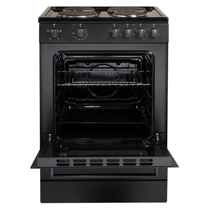 Cookology CFSP600BK/1 Freestanding Electric Single Cooker in Black - Solid Plate Top - 68 Litre Capacity - 60cm Wide - 4 Cooking Zone Hob - Analogue Dials