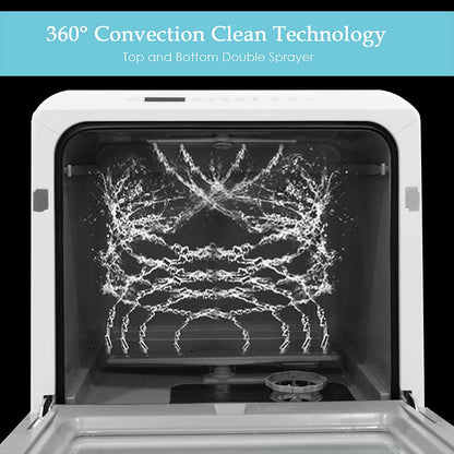 Table Top Dishwasher, Mini Countertop Dishwasher Portable, 6 Programs, Built-in 5L Water Tank, 4 Place Settings, Touch Control, LED Display, Fruit Wash, No Installation, White