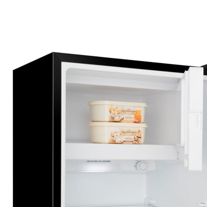 Hisense RR220D4BBE 52cm Freestanding Retro Fridge - 165-litre capacity with 4 star Ice box - Auto Defrost - Wine Rack - Black- E Rated, H128 x W51.9 x D51.3