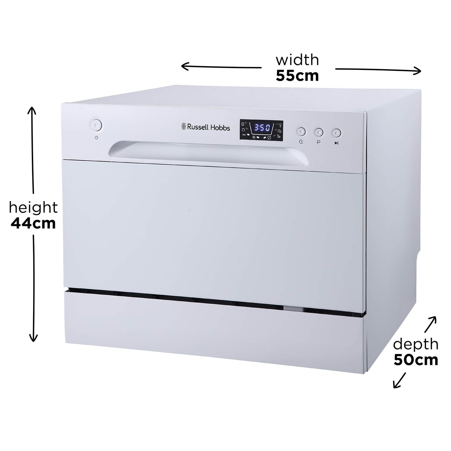 Russell Hobbs RHTTDW6W Freestanding Compact Dishwasher, Eco mode, 6 place_settings, White, Noise level : decibels 52