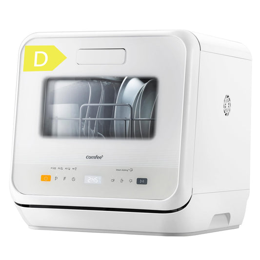 COMFEE' Table Top Dishwasher, Mini Countertop Dishwasher with 6+3 Programs, Steam Wash, Baby Care & Fruit Wash, No plumbing, Delay Start, 72H Storage - White