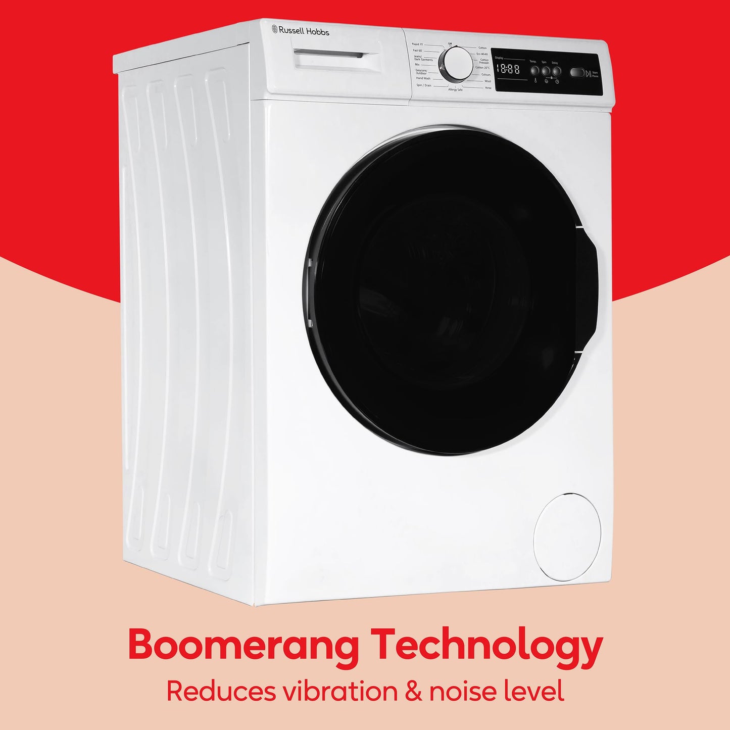 Russell Hobbs Freestanding Washing Machine, 8kg Capacity, 1400 rpm, 15 Programmes, Eco Technology, Rapid Wash Cycles, White, RH814W111W