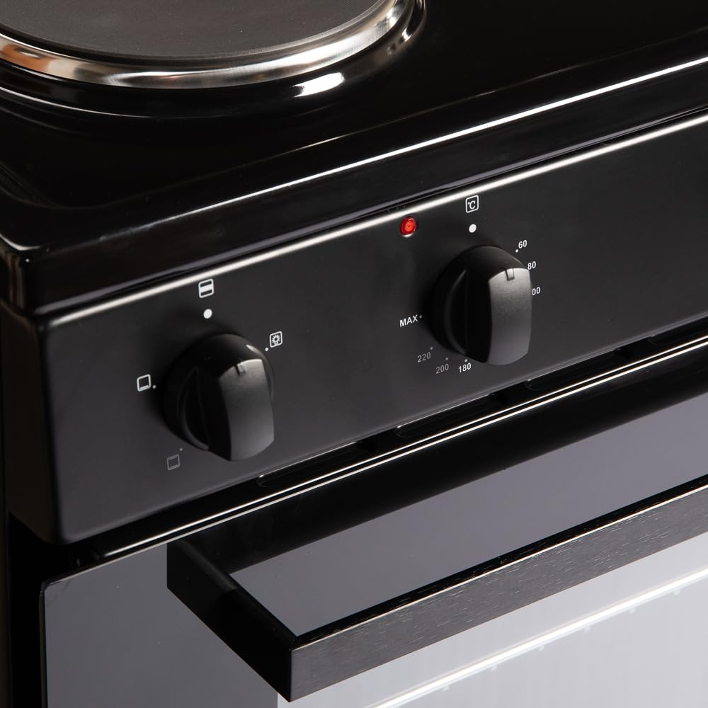 Cookology CFSP600BK/1 Freestanding Electric Single Cooker in Black - Solid Plate Top - 68 Litre Capacity - 60cm Wide - 4 Cooking Zone Hob - Analogue Dials