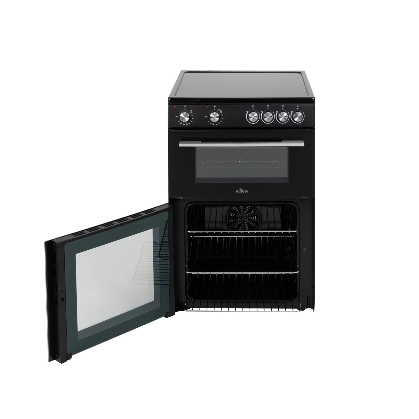 Willow WT60CCB 68L Freestanding Electric Cooker, Twin Cavity Cooker with Ceramic Hob and 31l Grill Cavity, 2 Years Warranty - Black