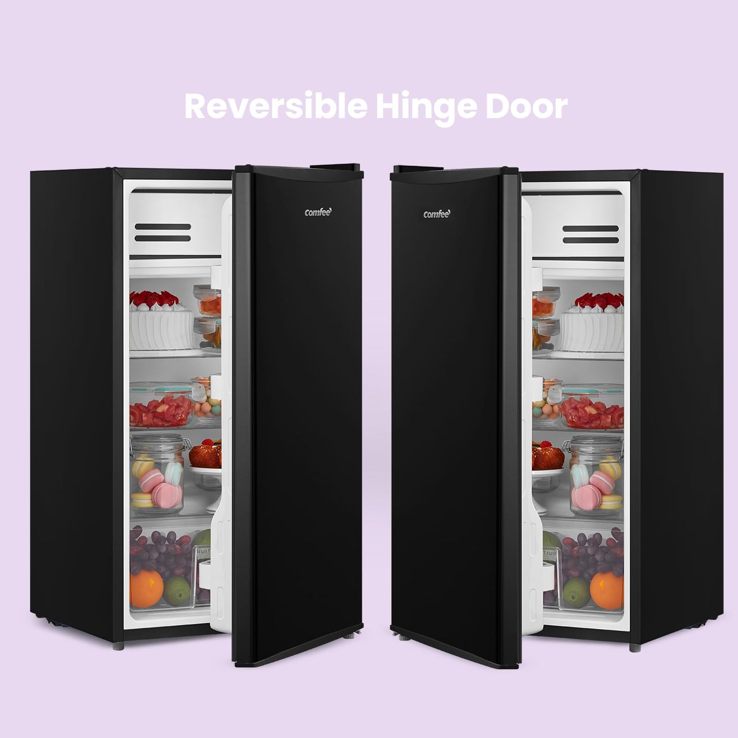 COMFEE' RCD93BL2(E) Under Counter Fridge, 93L Small Fridge with Cooler Box, Interior Light, Removable Glass Shelf, Reversible Door Hinge, Adjustable Legs, Standard Refrigerator Black