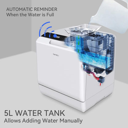 Hermitlux Table Top Dishwasher, Mini Countertop Dishwasher with 4 Place Settings, 5L Built-in Water Tank, 6 Programmes, Touch Control, Baby Care and Fruit Wash, White