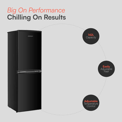 Cookology CFF1425050 Static 142 Litre Freestanding 50/50 Fridge Freezer, Adjustable Temperature Control and Legs, Reversible Doors, Efficient LED Light, 4 Star Freezer Rating - in Black