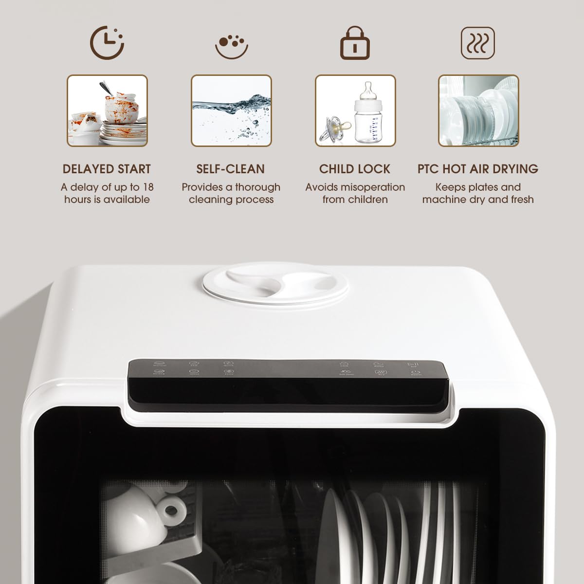 HAVA Table Top Dishwasher, New Upgraded Model Countertop Dishwasher 8 Wash Programs with Child Lock & Delayed Start Function, 5L Water Tank - No Hookup Needed
