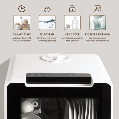 HAVA Table Top Dishwasher, New Upgraded Model Countertop Dishwasher 8 Wash Programs with Child Lock & Delayed Start Function, 5L Water Tank - No Hookup Needed