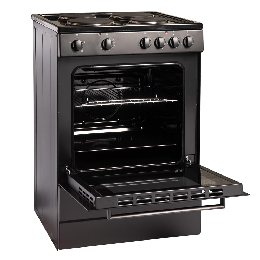 Cookology CFSP600BK/1 Freestanding Electric Single Cooker in Black - Solid Plate Top - 68 Litre Capacity - 60cm Wide - 4 Cooking Zone Hob - Analogue Dials