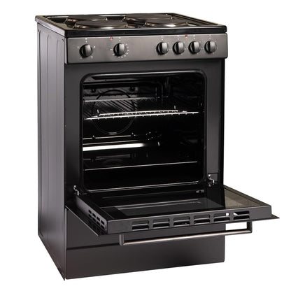 Cookology CFSP600BK/1 Freestanding Electric Single Cooker in Black - Solid Plate Top - 68 Litre Capacity - 60cm Wide - 4 Cooking Zone Hob - Analogue Dials