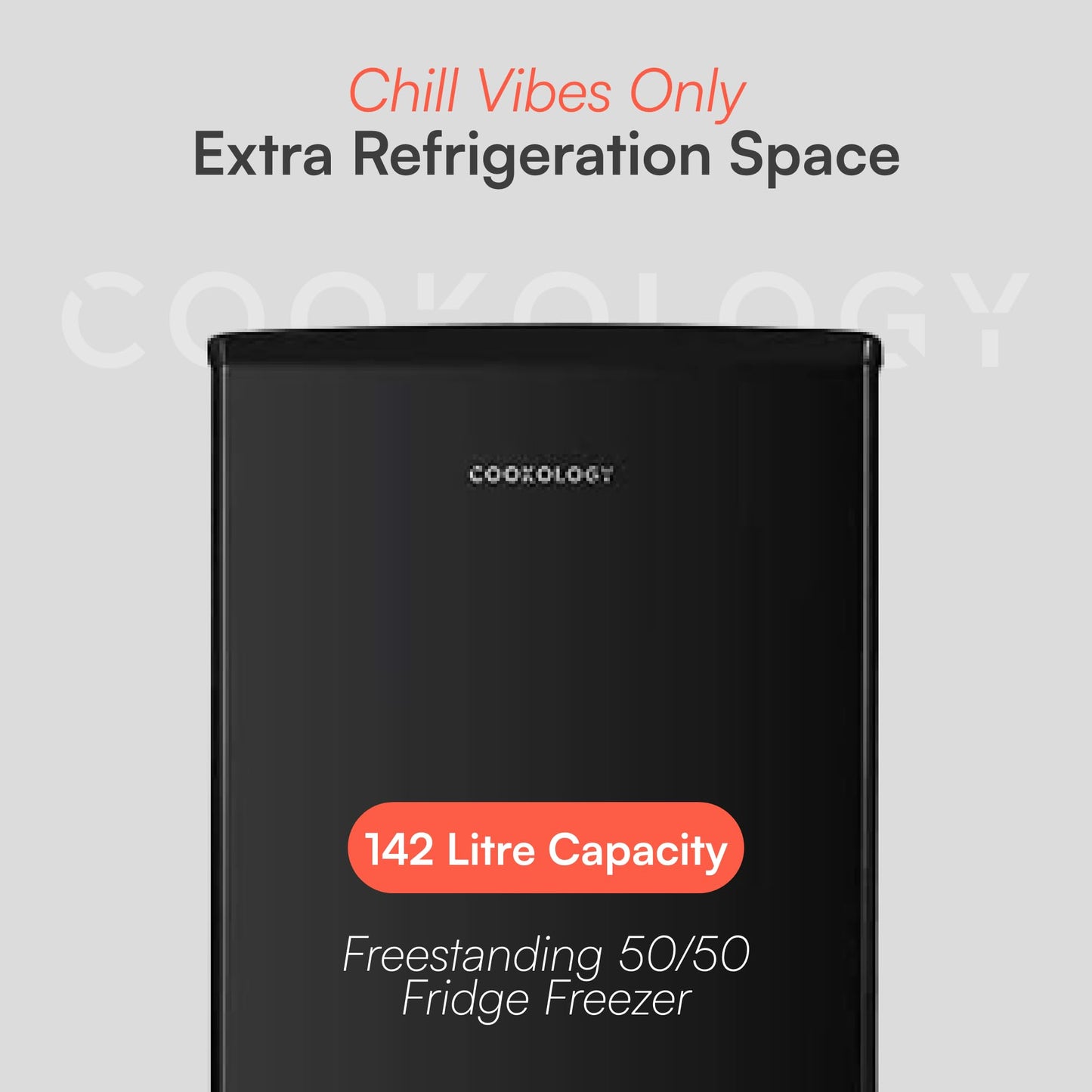 Cookology CFF1425050 Static 142 Litre Freestanding 50/50 Fridge Freezer, Adjustable Temperature Control and Legs, Reversible Doors, Efficient LED Light, 4 Star Freezer Rating - in Black