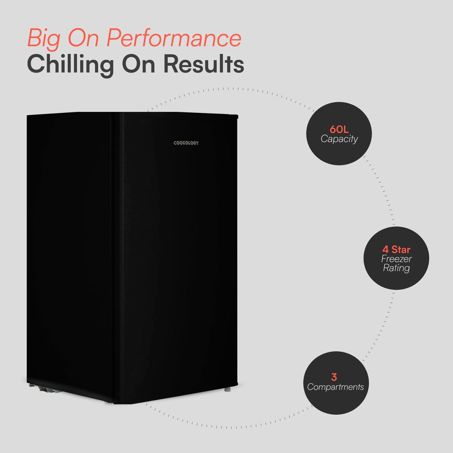 Cookology UCFZ60 Freestanding Under Counter Freezer in Black - 60 Litre Capacity - 48cm Width - Practical Reversible Door - 3 Large Compartments - 4 Star Rating