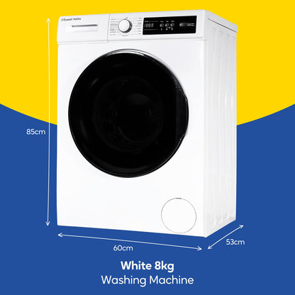 Russell Hobbs Freestanding Washing Machine, 8kg Capacity, 1400 rpm, 15 Programmes, Eco Technology, Rapid Wash Cycles, White, RH814W111W