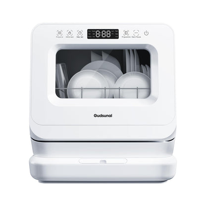 Gudsunal Table Top Dishwasher Countertop, 7L Detachable Water Tank, 6 Programs,No Hookup Needed, 192℉ HI-Temp Hygiene, Hybrid Drying & Preserve Fuction, Mini Dishwasher for RV & Apartment,White