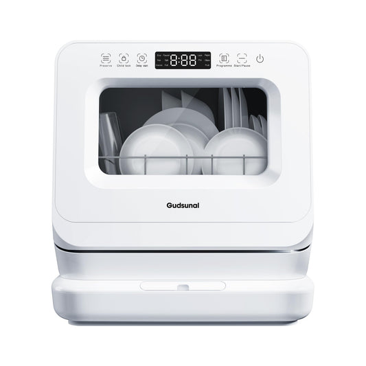 Gudsunal Table Top Dishwasher Countertop, 7L Detachable Water Tank, 6 Programs,No Hookup Needed, 192℉ HI-Temp Hygiene, Hybrid Drying & Preserve Fuction, Mini Dishwasher for RV & Apartment,White