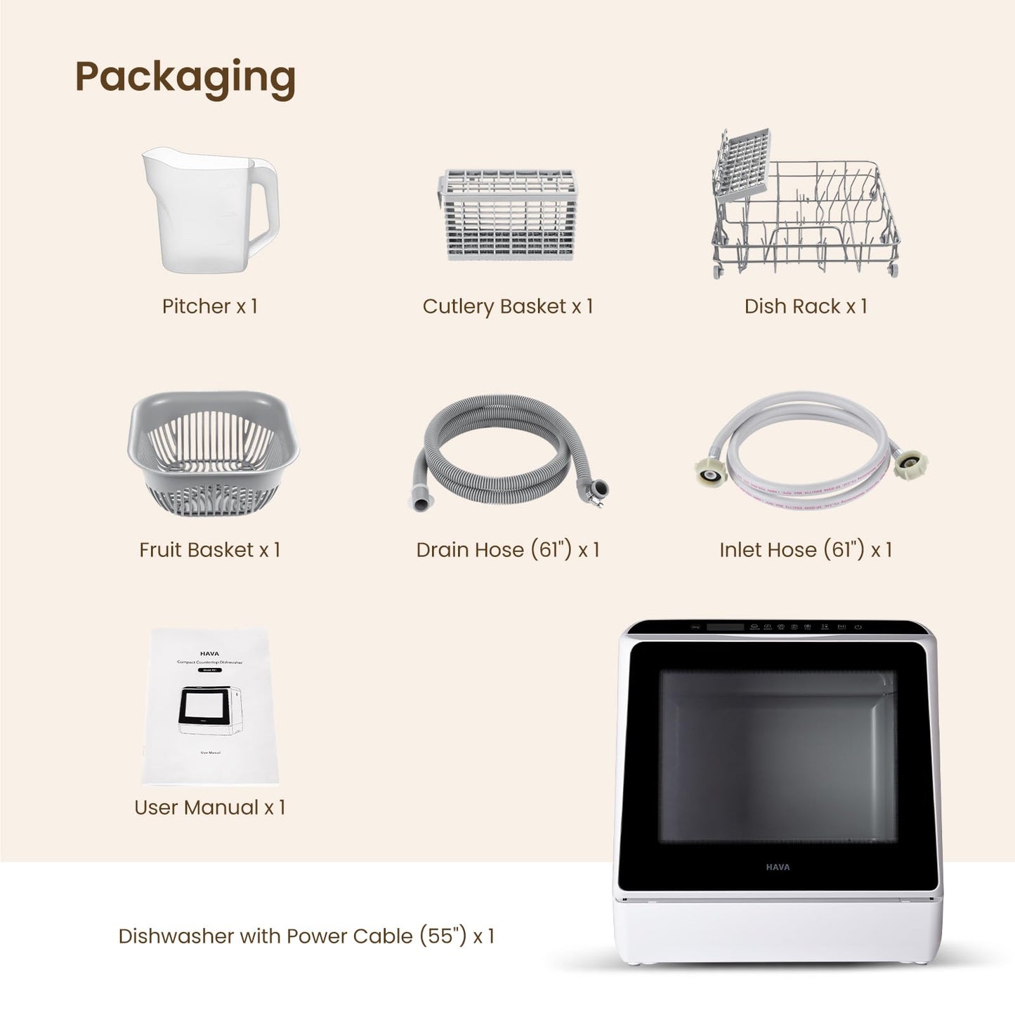 HAVA Table Top Dishwasher, Mini Countertop Dishwasher with 6 Programmes and Built-in 5 Litre Water Tank, No Connection Required, Baby Supplies, and Air Drying Function for Homes and Motorhomes