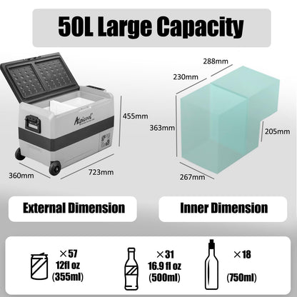Alpicool T50 50L Compressor Car Refrigerator, Portable Camping Fridge DC 12v Freezer for TruckCampervanRVBoat, -20℃ to 20℃, with USB Socket