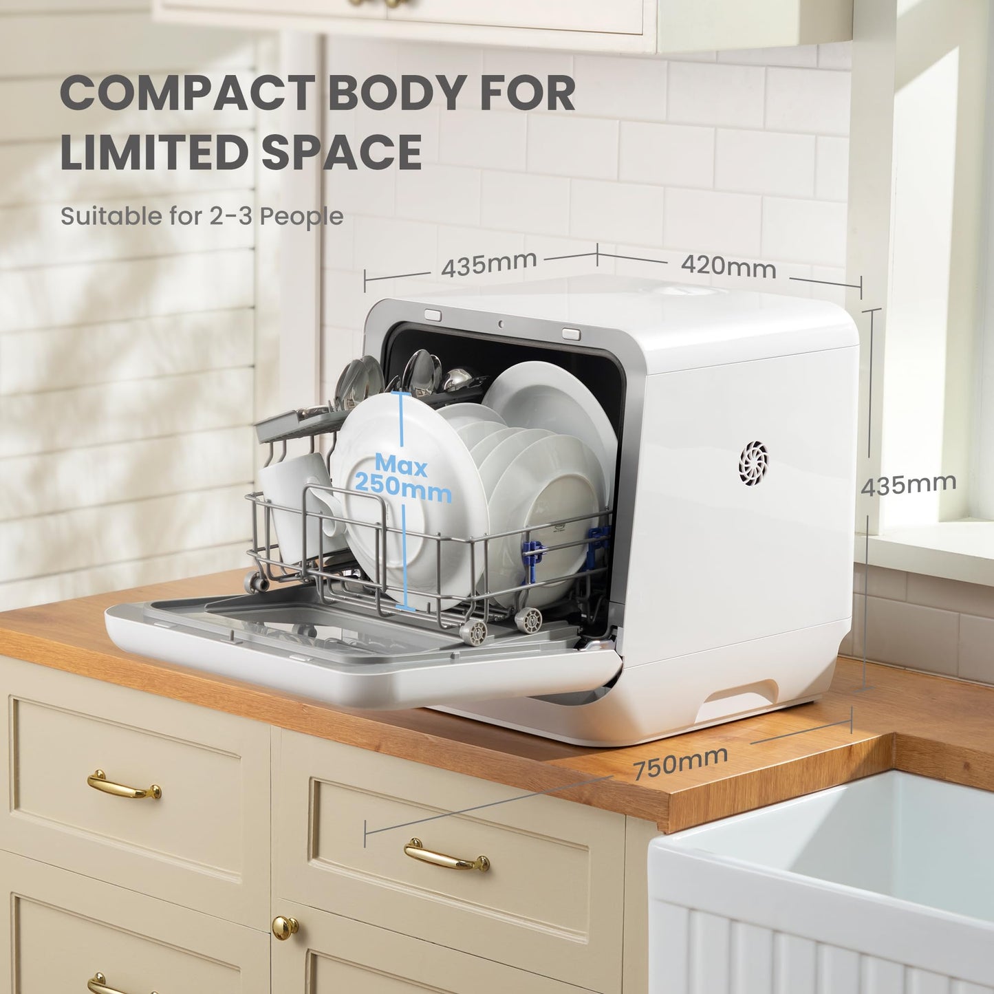 COMFEE' Table Top Dishwasher, Mini Countertop Dishwasher with 6+3 Programs, Steam Wash, Baby Care & Fruit Wash, No plumbing, Delay Start, 72H Storage - White