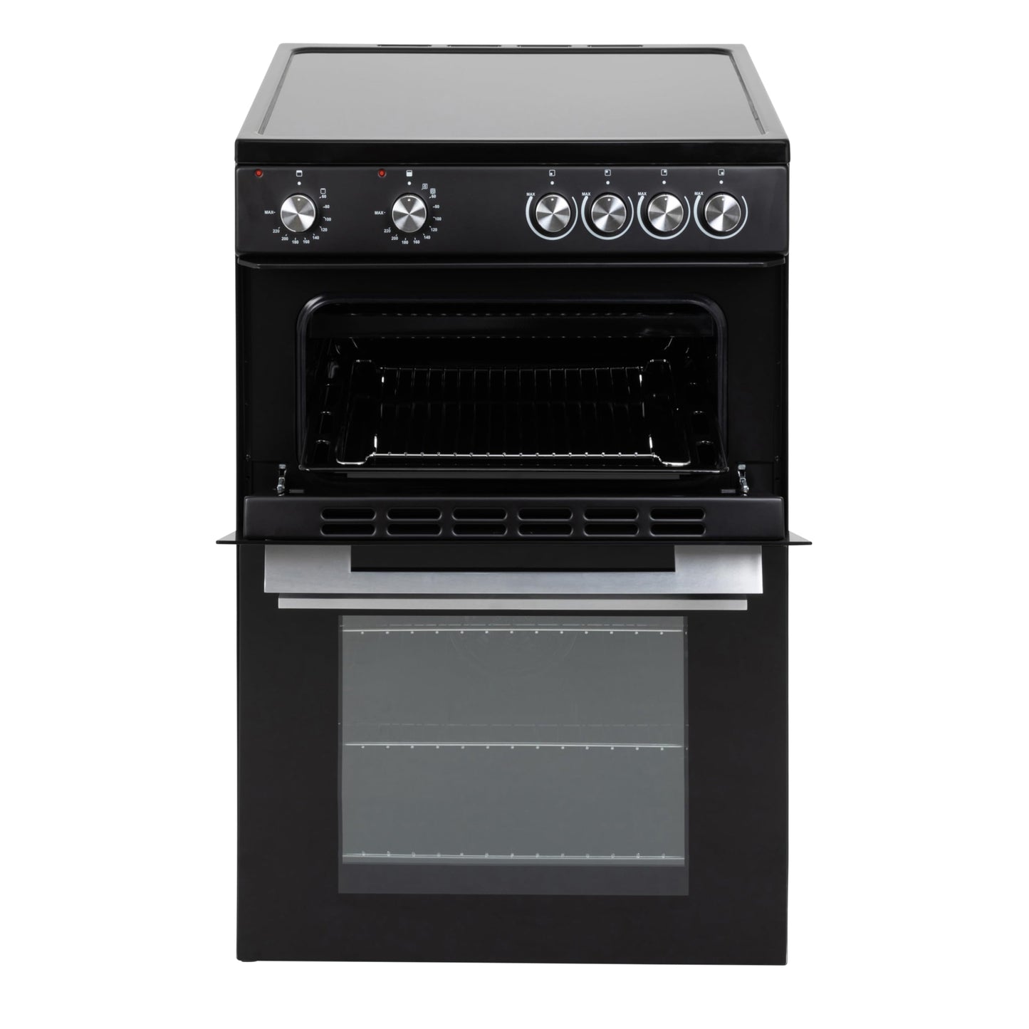 Willow WT60CCB 68L Freestanding Electric Cooker, Twin Cavity Cooker with Ceramic Hob and 31l Grill Cavity, 2 Years Warranty - Black