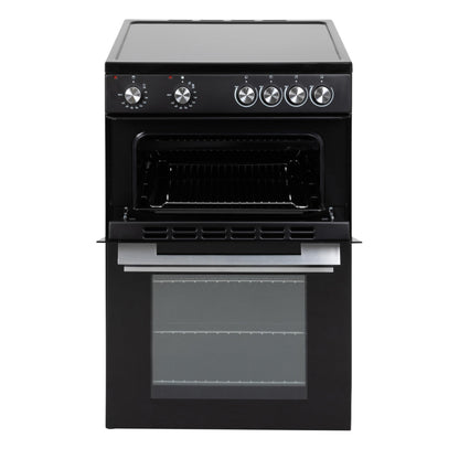 Willow WT60CCB 68L Freestanding Electric Cooker, Twin Cavity Cooker with Ceramic Hob and 31l Grill Cavity, 2 Years Warranty - Black