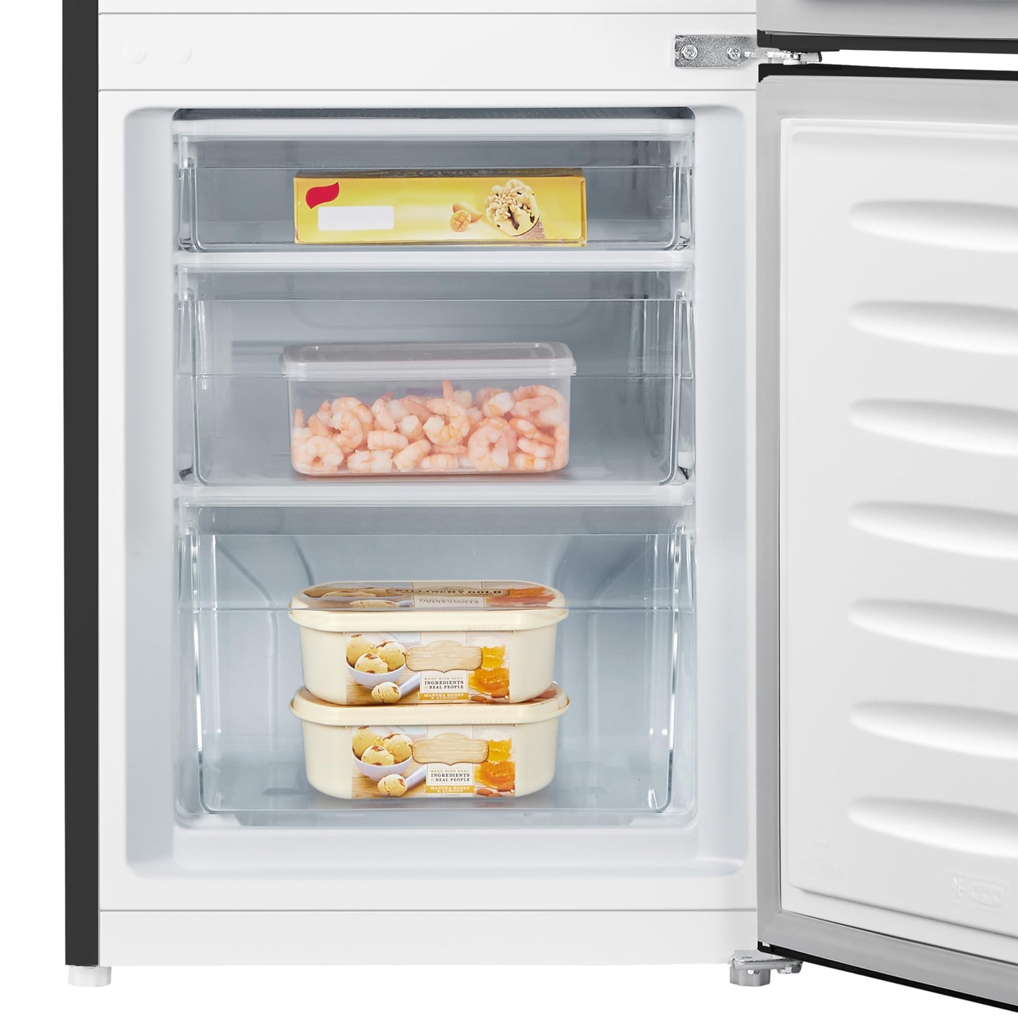 Fridgemaster MC50165EB 50cm Freestanding 60/40 Fridge Freezer - 175-litre capacity with Crisper box - Reversible Door - LED Lighting- 4 Star Freezer Rating - Black - E Rated