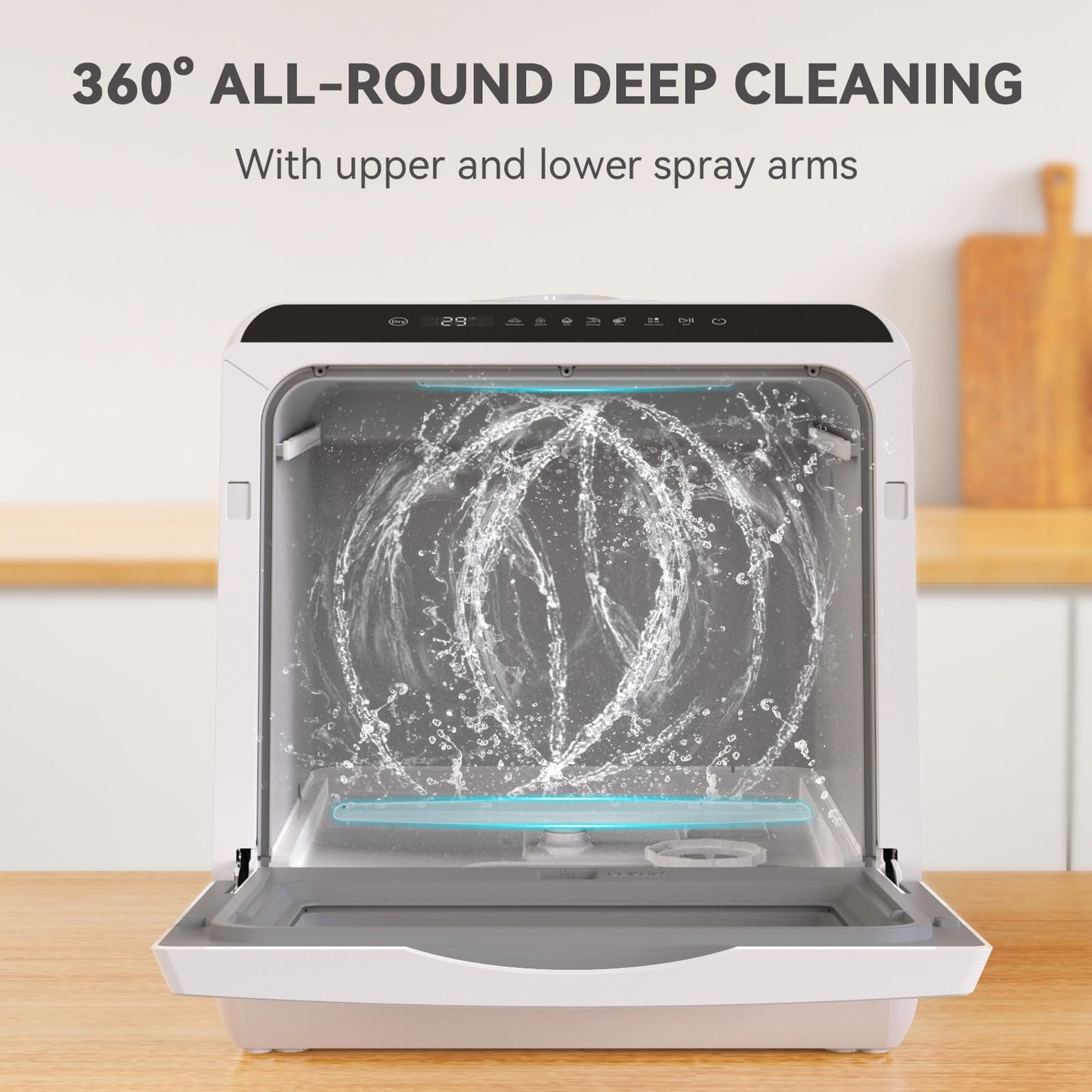 Hermitlux Table Top Dishwasher for 5 Place Settings (5L Tank), Tabletop Dishwasher no Plumbing with 6 Programmes Including 360° Spray Arms | Hot - Air Drying | Energy Class D | No Installation